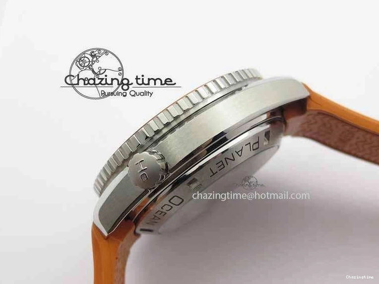 0408 Planet Ocean Master Chrono 45mm SS OM 1:1 Best Edition Black Dial On Orange Rubber Strap A Attractive 8170